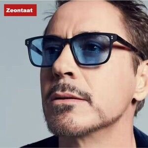 Rectangle Tony Stark Sunglasses Men Blue Lens Brand Designer Fashion Iron Man Gl